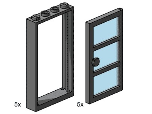 3449-1 1x4x6 Black Door and Frames with Transparent Blue Panes