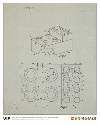 5005998-1 First Edition Page from French Patent Application for LEGO DUPLO Brick, 1968