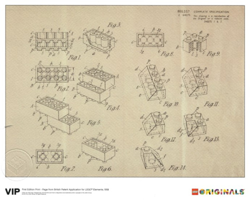 5006004-1 First Edition Print - Page from British Patent Application for LEGO Elements, 1968