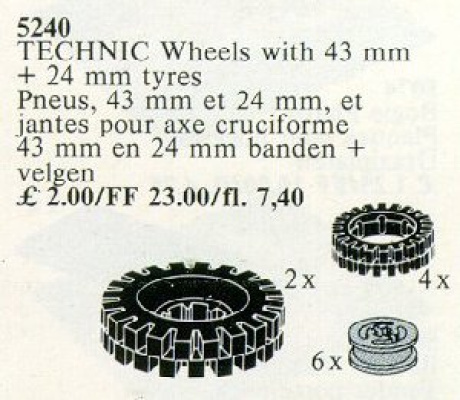 5240-1 6 Wheel Hubs and Tyres 24 mm (4) and 43 mm (2)