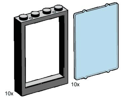 B001-1 1x4x5 Black Window Frames, Transparent Blue Panes